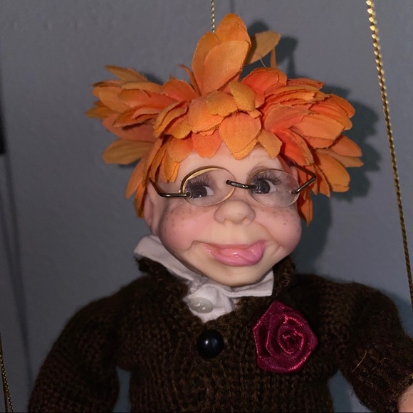 Handcrafted Whimsical Bespectacled Boy Marionette - Picture 2 of 11